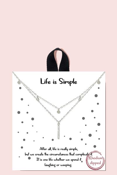 18K GOLD RHODIUM DIPPED LIFE IS SIMPLE PENDANT NECKLACE