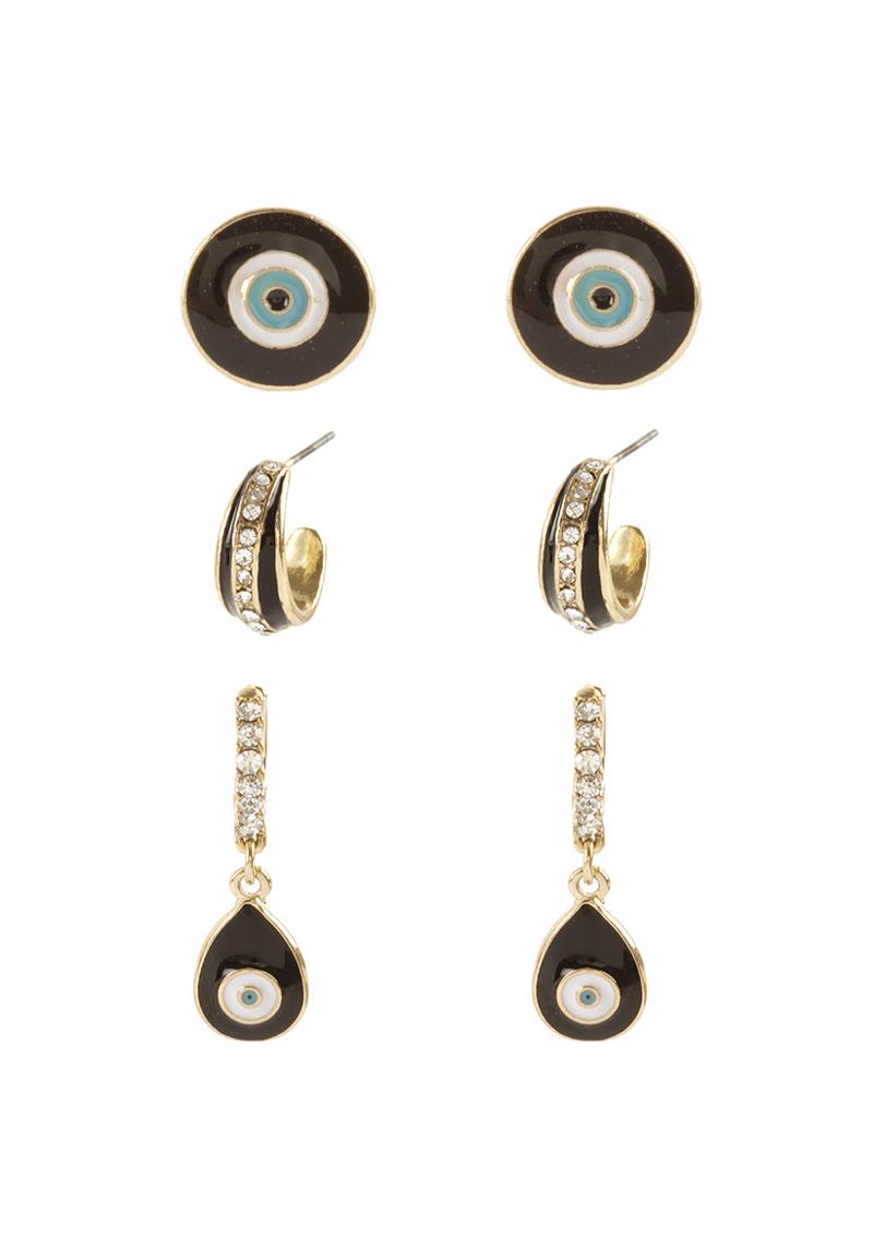 EVIL EYE STUD EARRING 3 PAIR SET