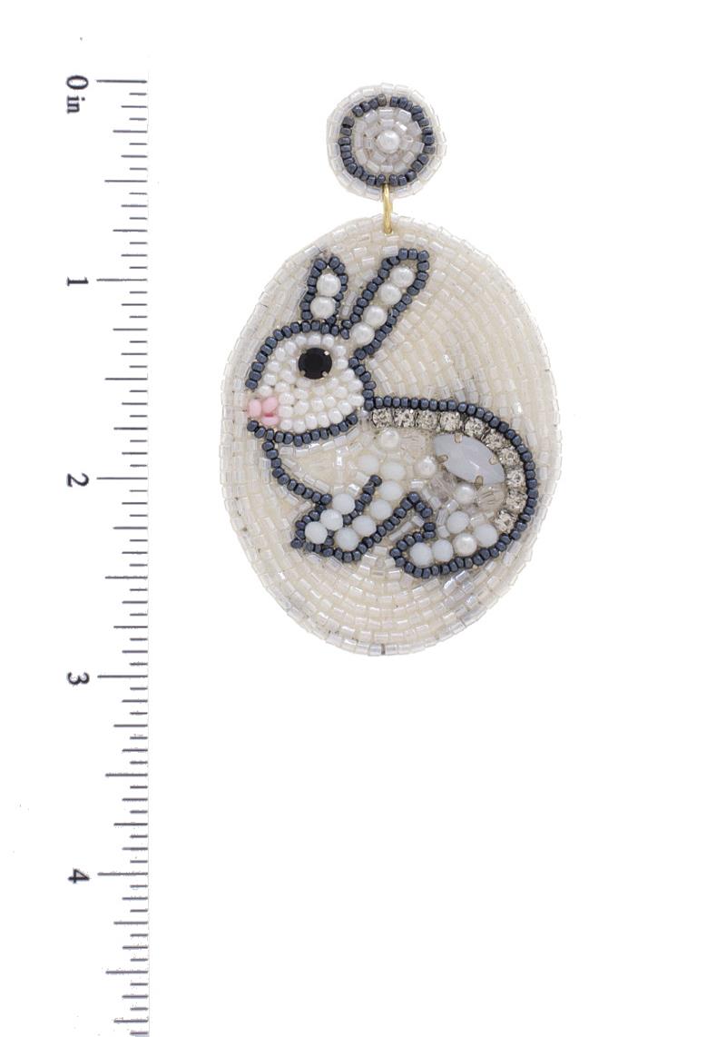 EASTER DAY SEED BEAD ROUND RABBIT DANGLE EARRING