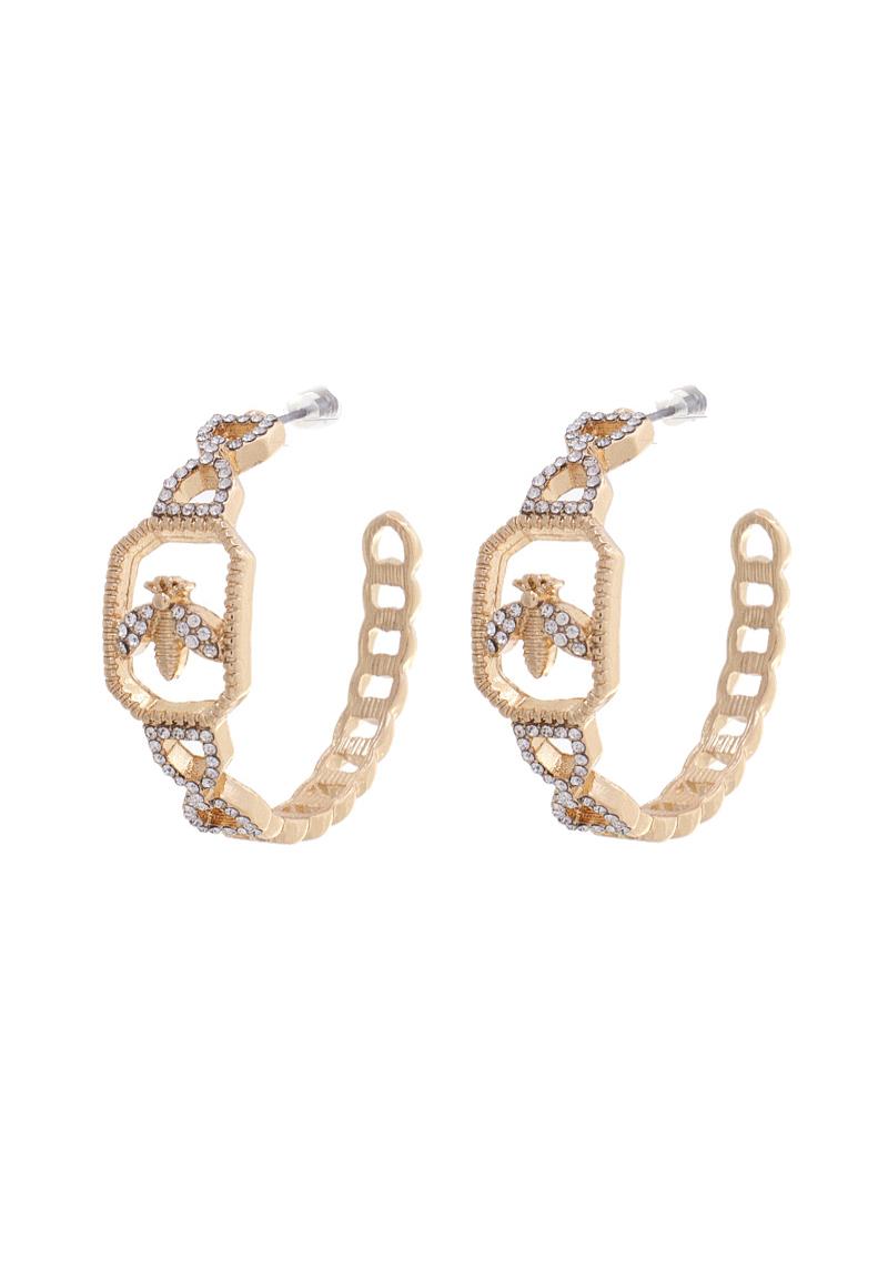 RHINESTONE BEE HOOP EARRING