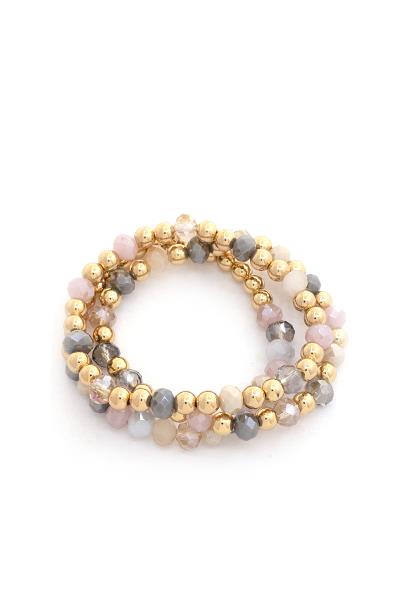 GLASS METAL BALL BEAD STRETCH BRACELET SET