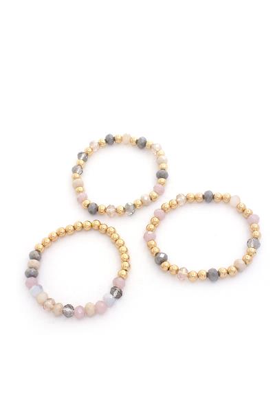 GLASS METAL BALL BEAD STRETCH BRACELET SET