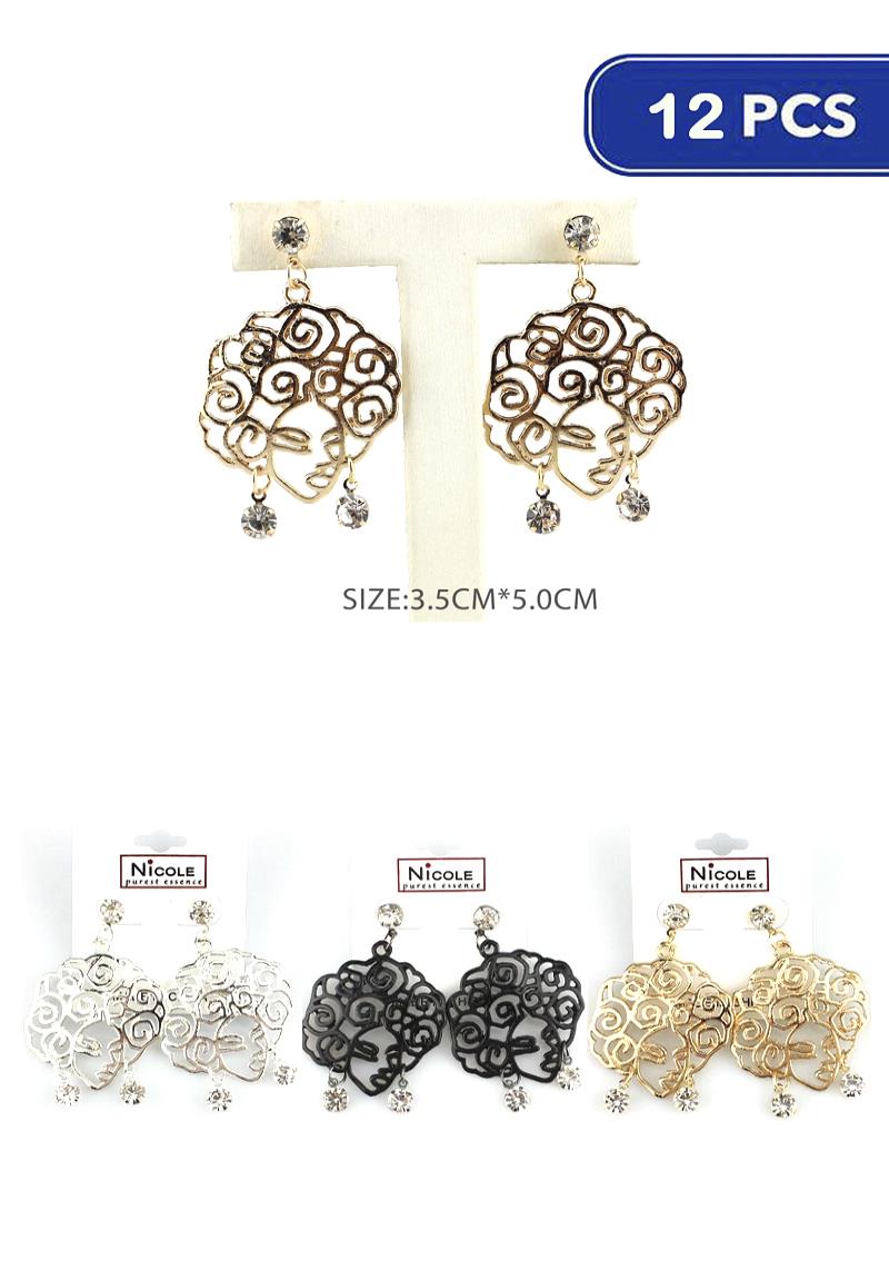 FASHION WOMEN FACE DANGLE EARRING (12 UNITS)
