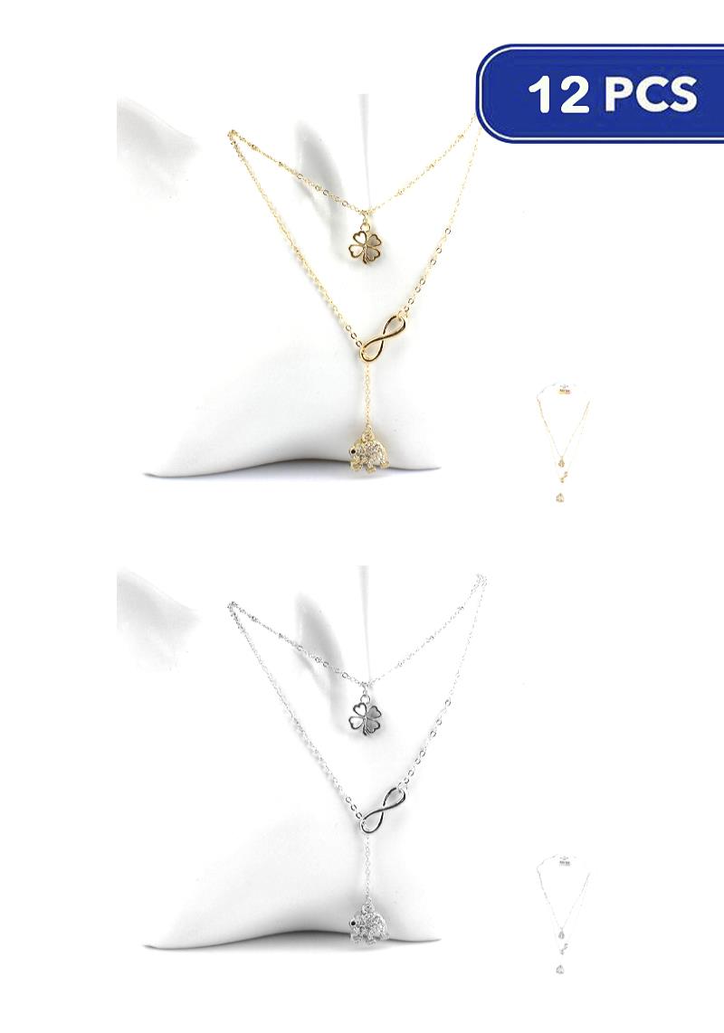 FASHION 2 LAYERED METAL CHAIN PENDANT NECKLACE (12 UNITS)