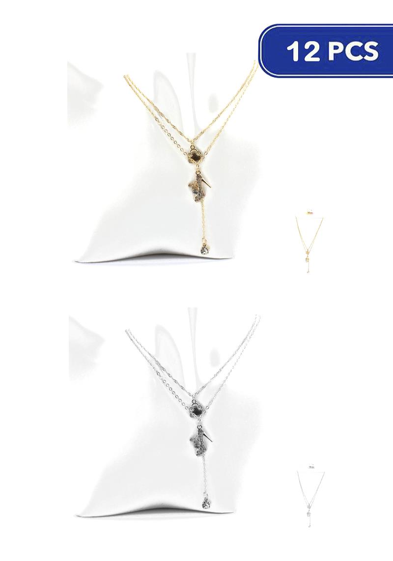 FASHION 2 LAYERED METAL CHAIN SHOES PENDANT NECKLACE (12 UNITS)