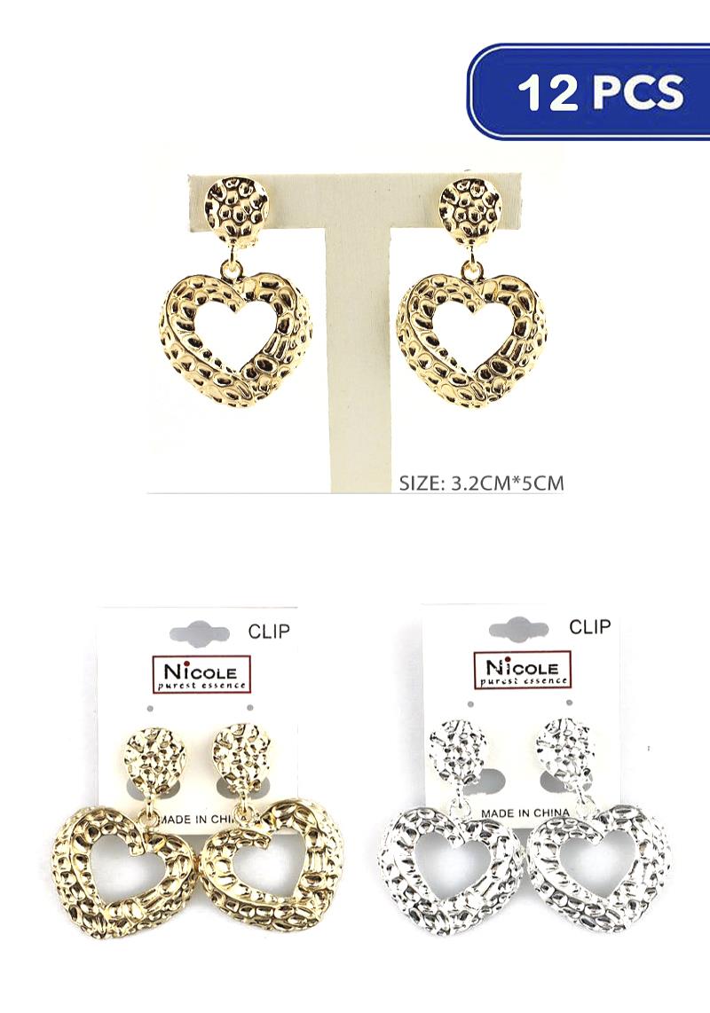 FASHION METAL HEART DANGLE EARRING (12 UNITS)