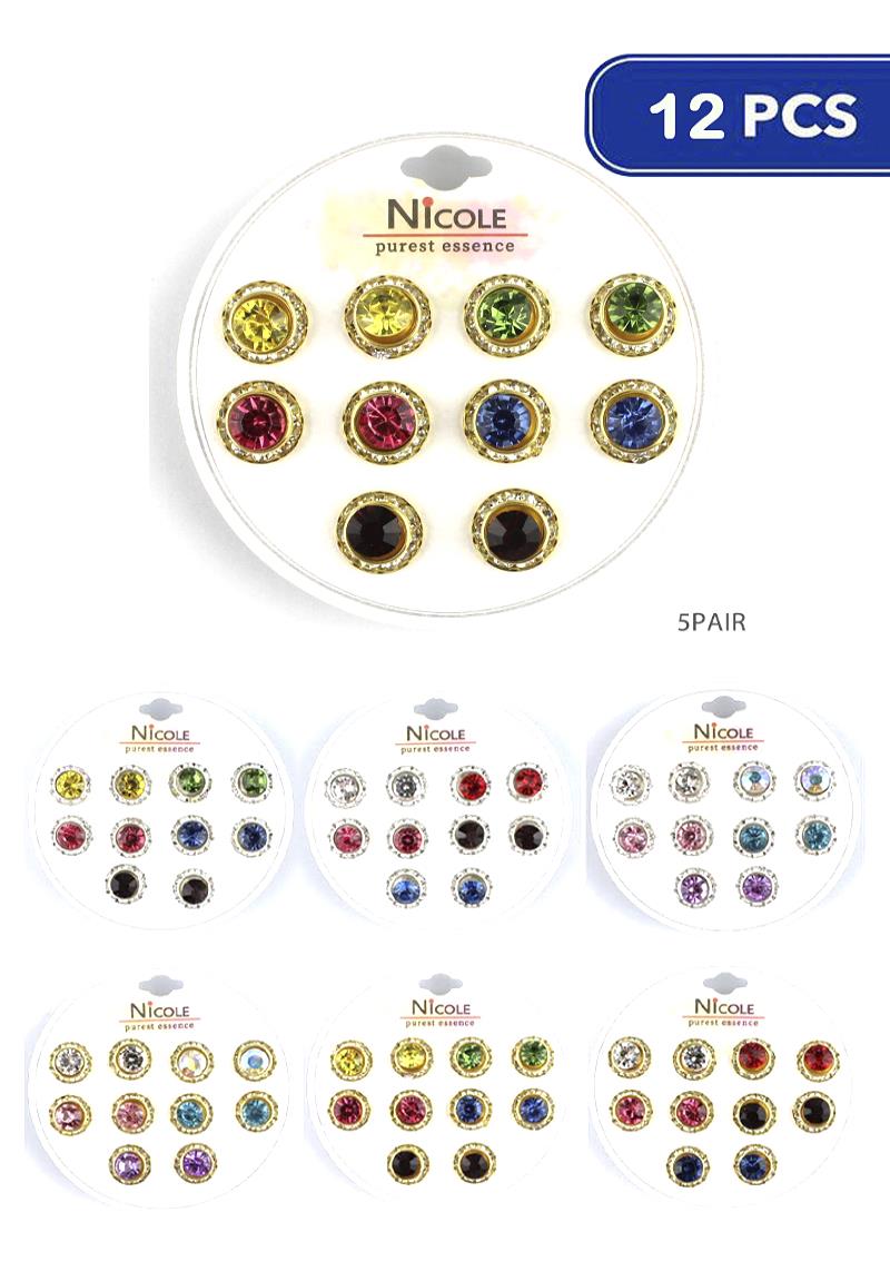 FASHION COLOR STONE STUD EARRING (12 UNITS)