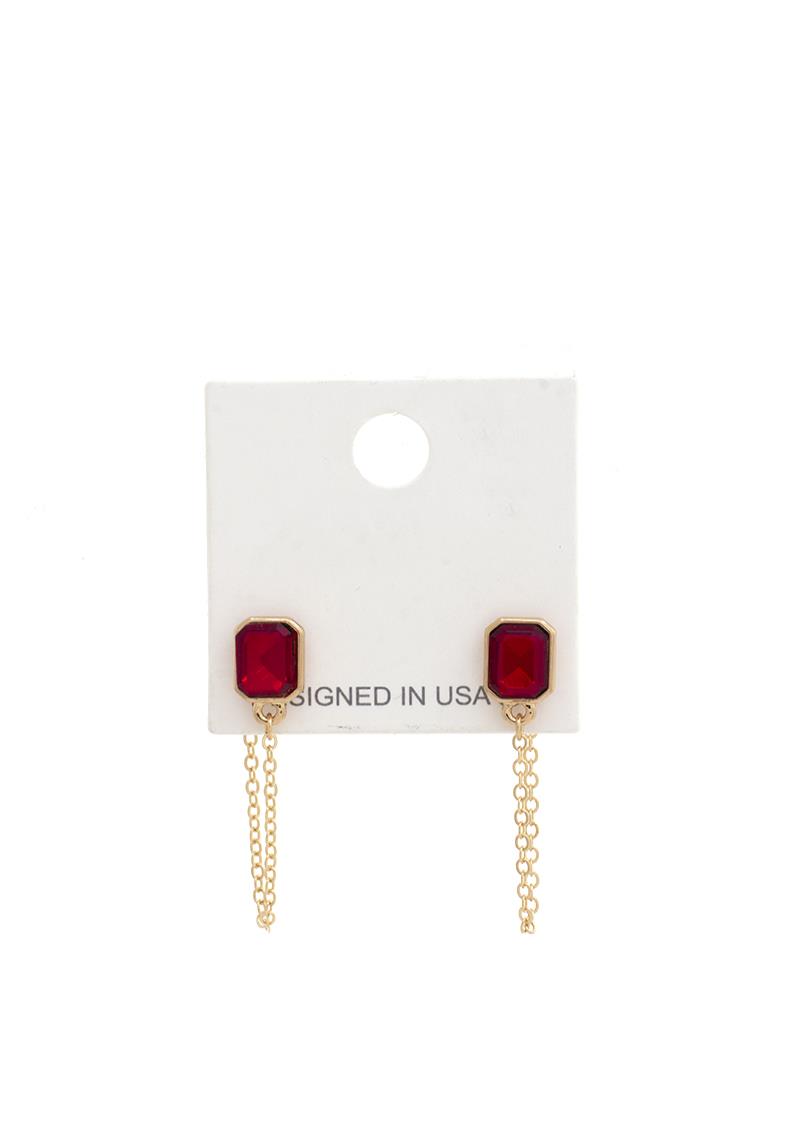 COLOR STONE METAL DROP EARRING