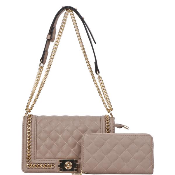 2IN1 QUILT CHAIN LINK CHIC CROSSBODY BAG WITH WALLET SET