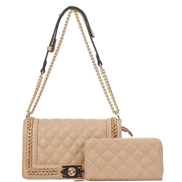 2IN1 QUILT CHAIN LINK CHIC CROSSBODY BAG WITH WALLET SET