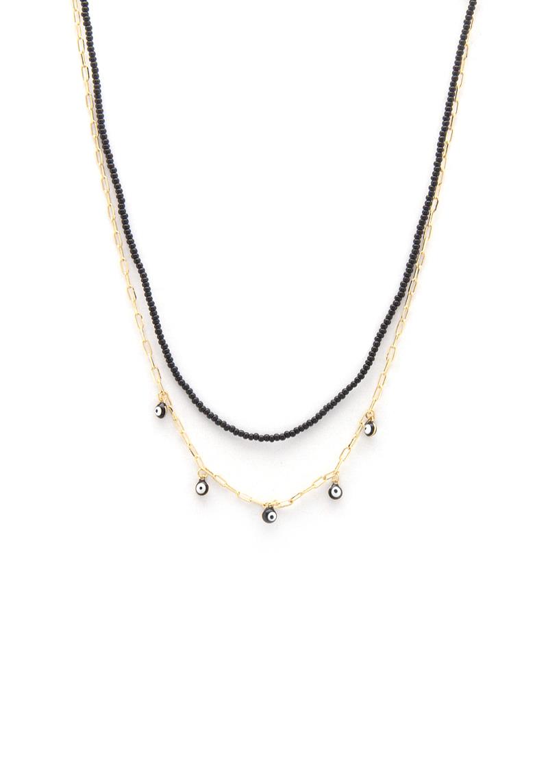 2 LAYERED SEED BEAD EVIL EYE NECKLACE