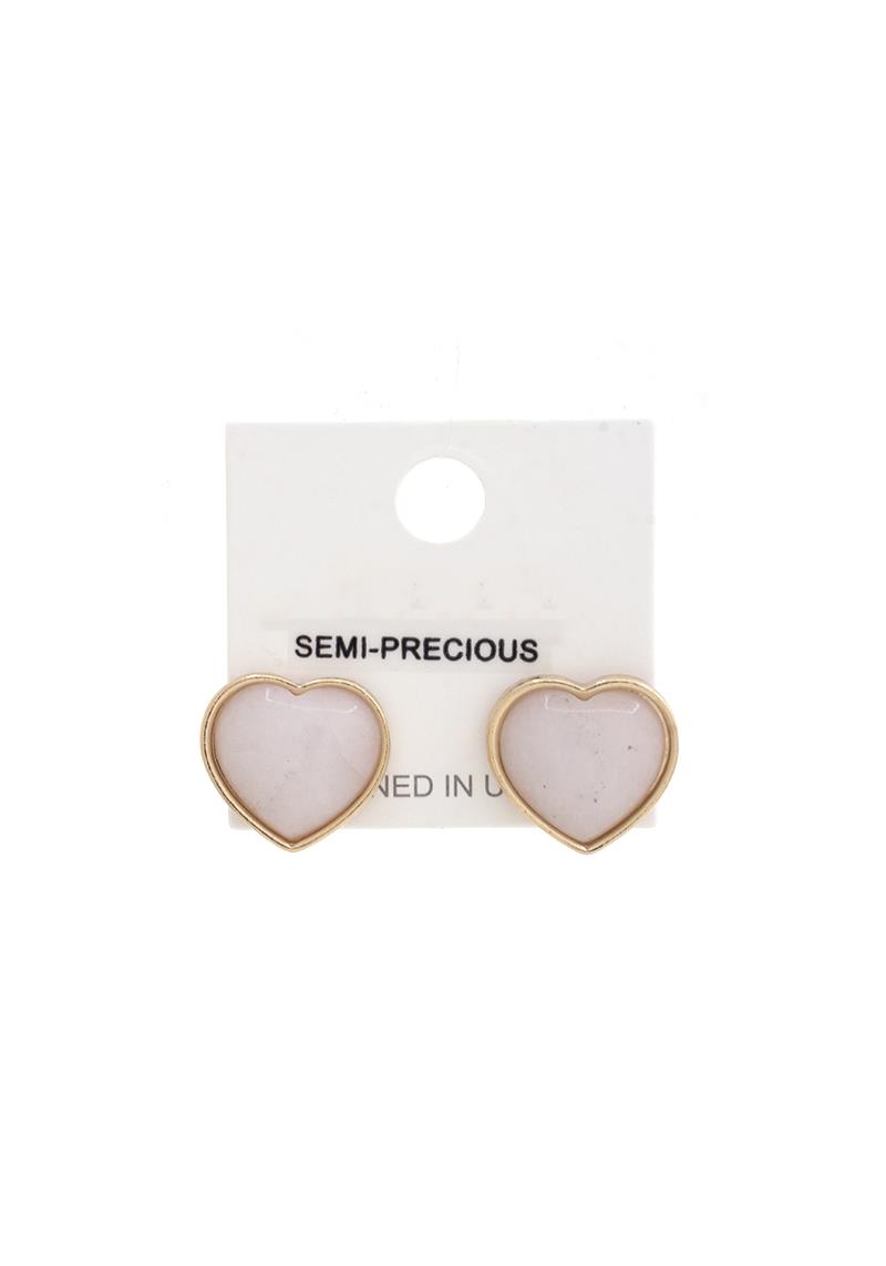 SEMI PRECIOUS HEART STUD EARRING
