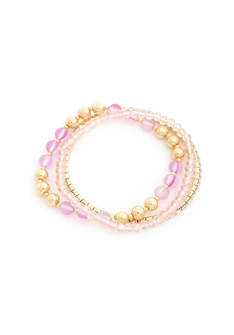 RHINESTONE METAL CRYSTAL BALL BEAD 3 PC BRACELET