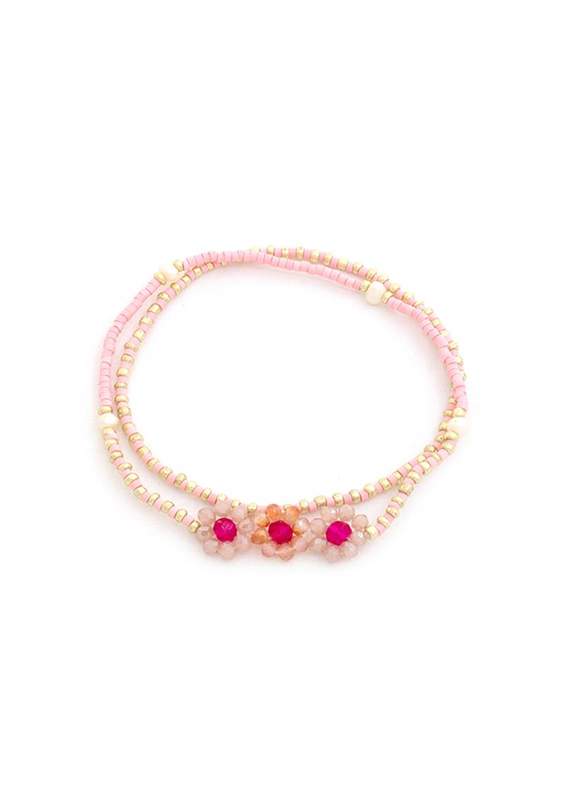 CHIC FLOWER BEAD 2 PC BRACELET