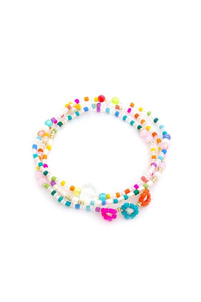 MULTI COLOR BEAD FLORAL CHIC 3 PC BRACELET
