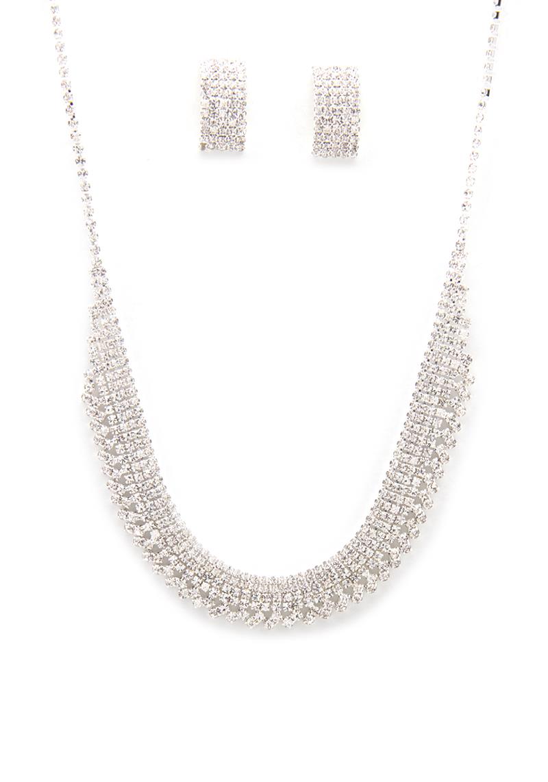 RHINESTONE STATEMENT NECKLACE EARRING SET