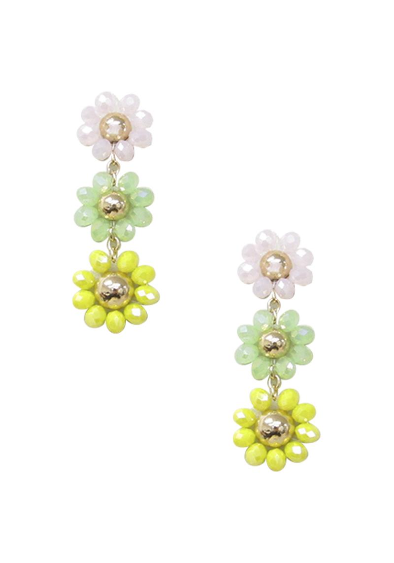 GLASS BEAD PEARL FLOWER DROP EARRING