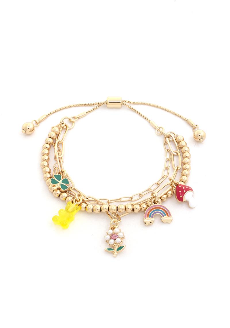 METAL BALL LAYERED CHAIN MULTI CHARM BRACELET