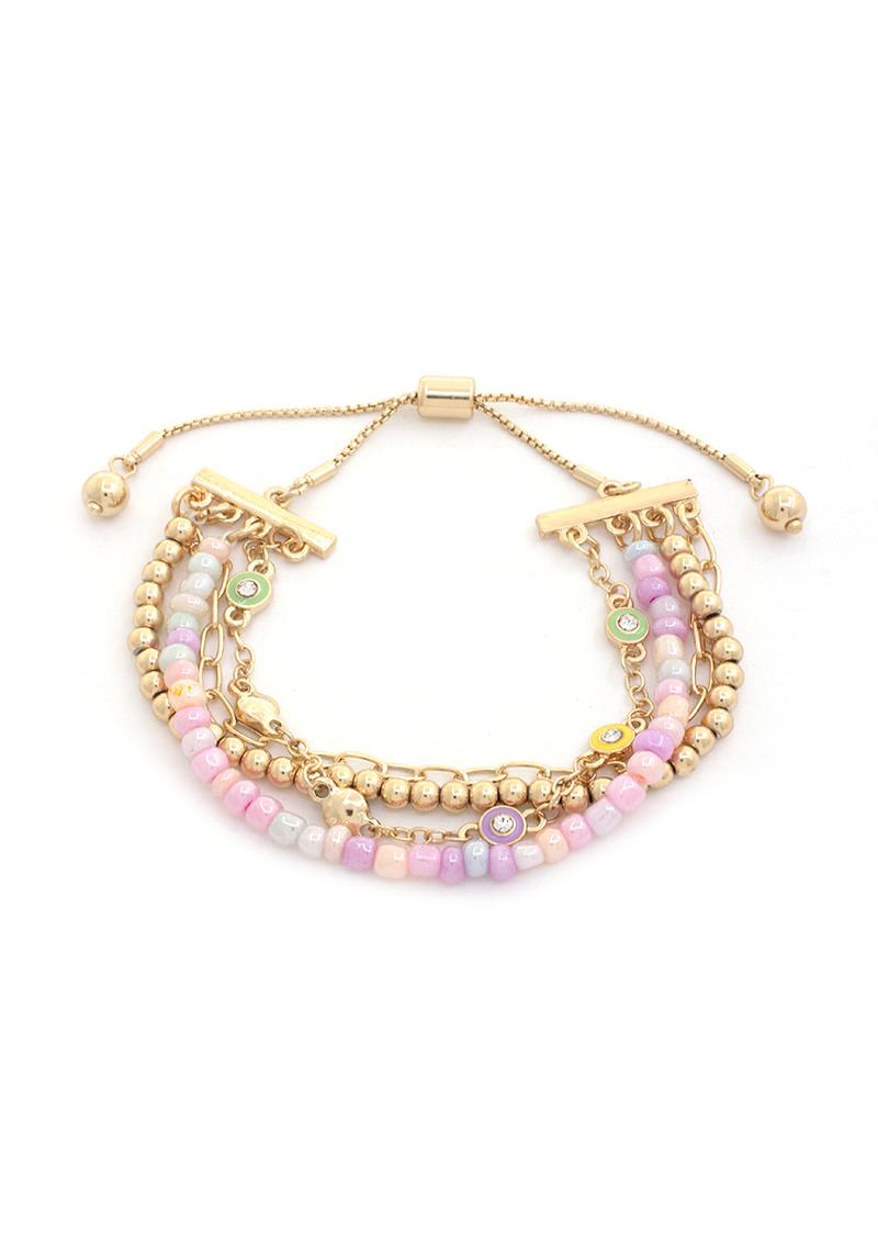 METAL LAYERED BALL CHAIN SEED BEAD  BRACELET