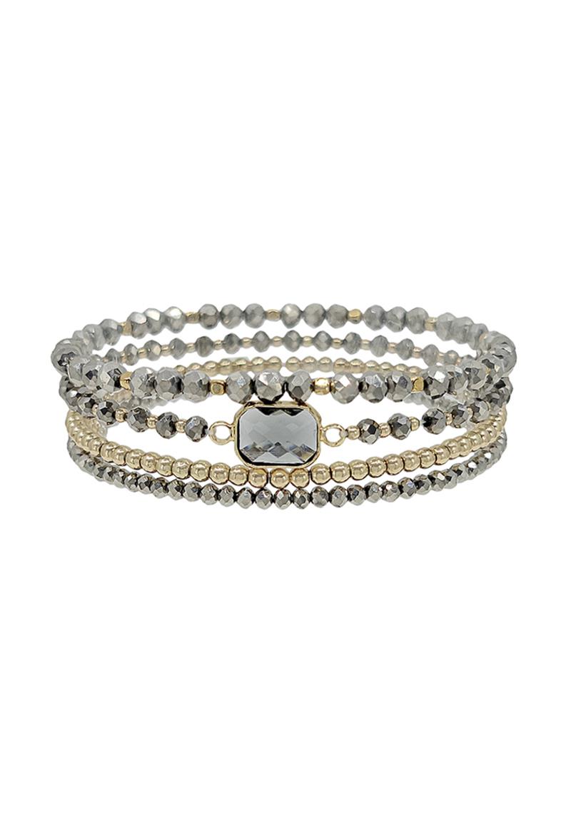 GLASS METAL BEAD STRETCH BRACELET SET