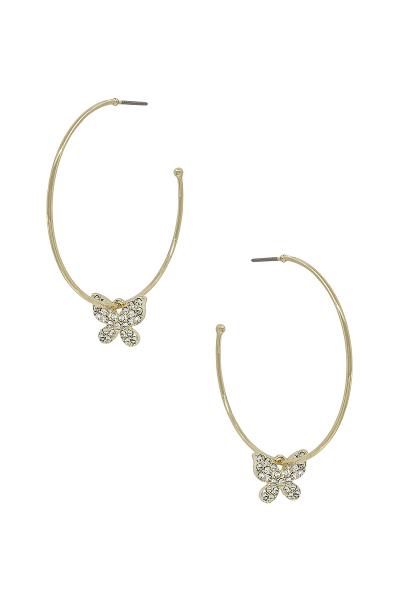 BUTTERFIY PAVE CHARM C-HOOP EARRING