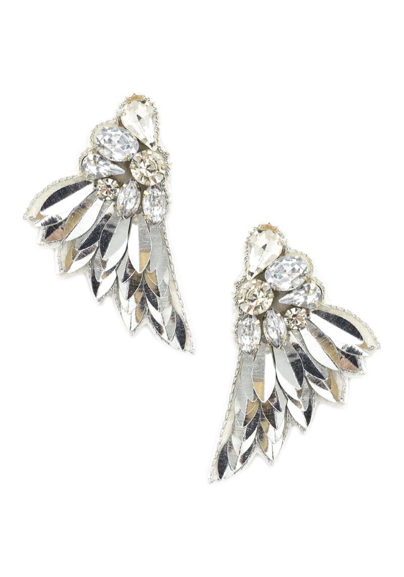 METALLIC STONE FEATHER EARRING