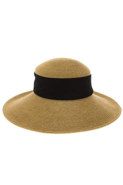 COLLAPSIBLE STRAW HAT W/ FABRIC BAND