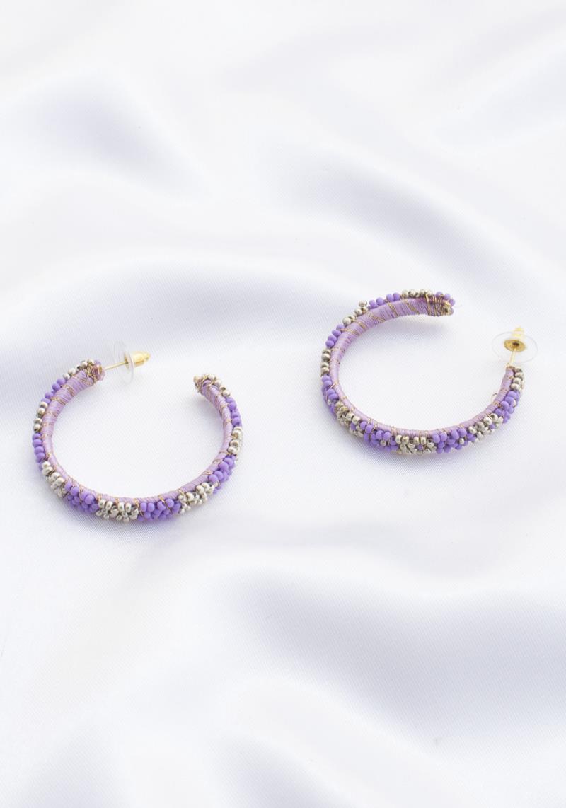 SEED BEAD FLOWER HOOP EARRING