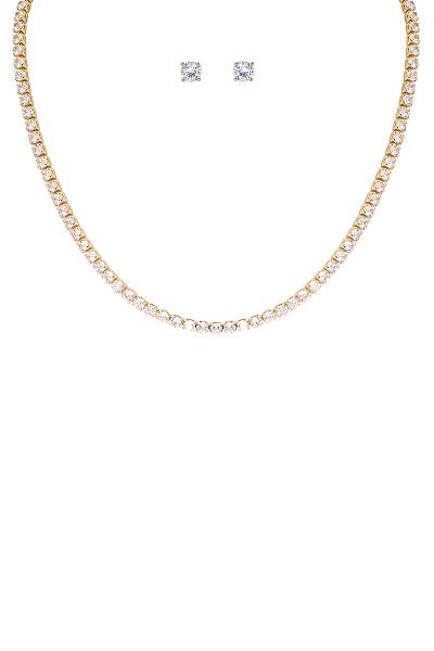 CRYSTAL 3MM 1LINE NECKLACE AND 4MM EARRING SET