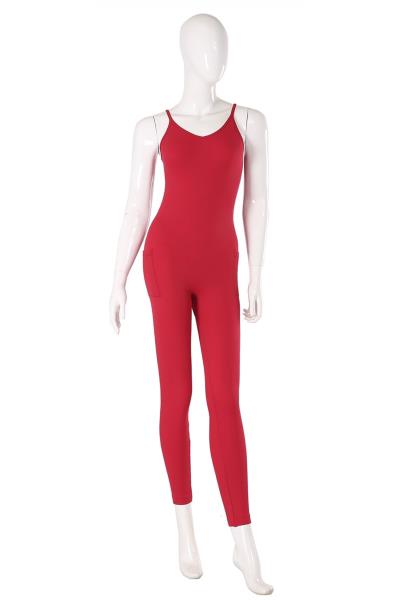FASHION SIDE POCKET ONE PIECE SLEEVELESS SKINNY FITNESS TIGHT JUMPSUITS SLIM SUIT
