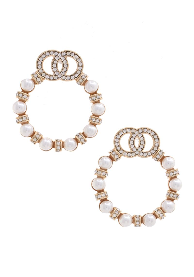 RHINESTONE METAL BALL ROUND EARRING
