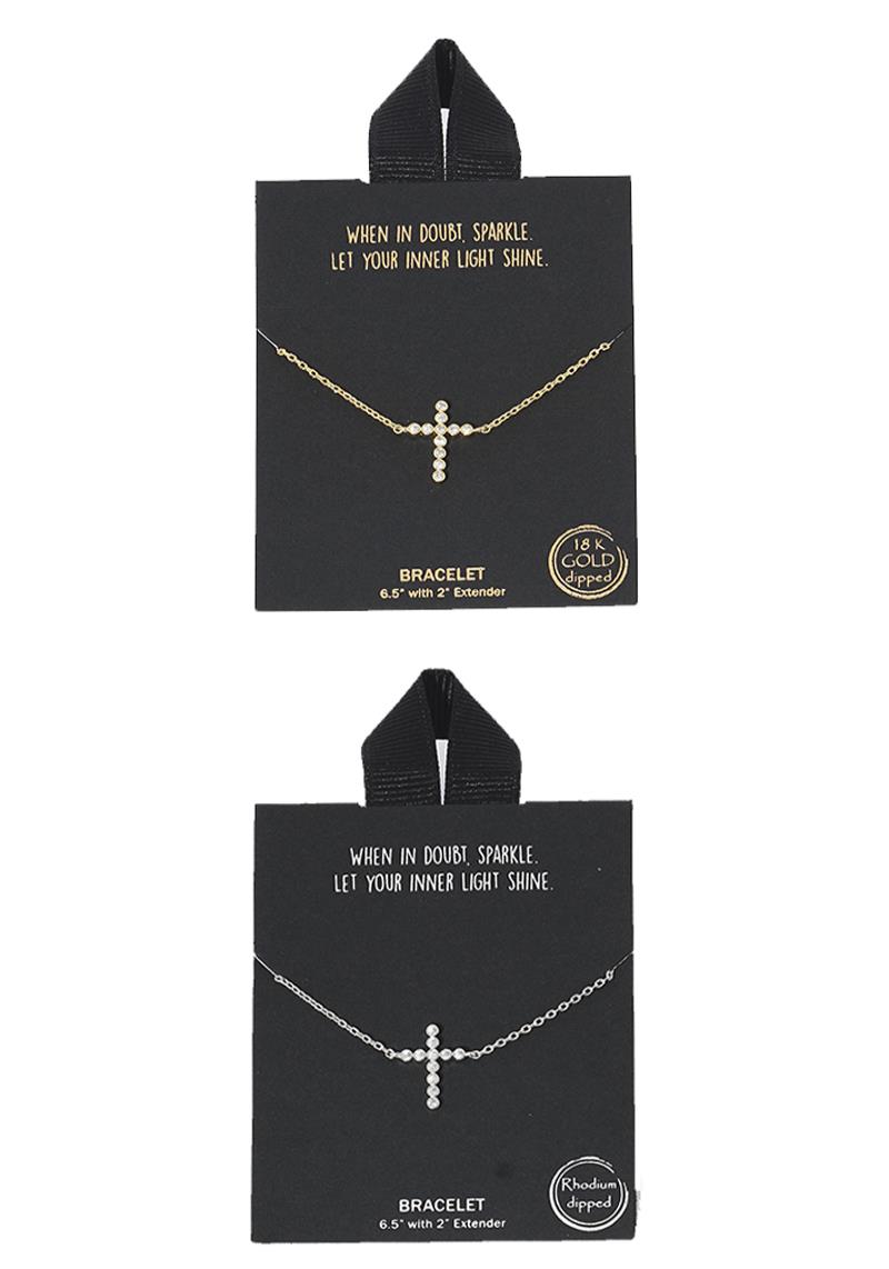 18K GOLD RHODIUM DIPPED CROSS PENDANT BRACELET