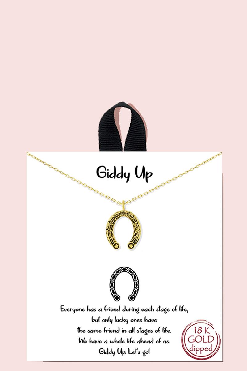 18K GOLD RHODIUM DIPPED GIDDY UP PENDANT NECKLACE