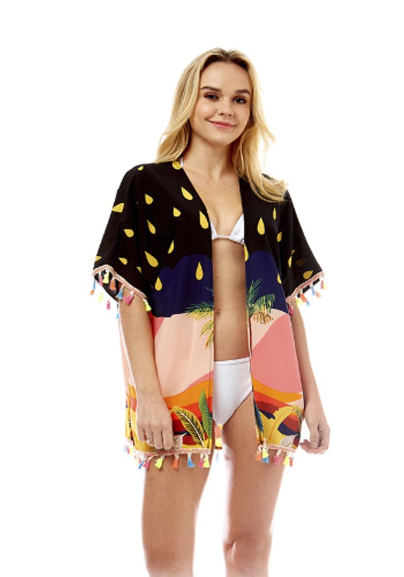 TROPICAL ISLAND COVER UP WITH TASSELS