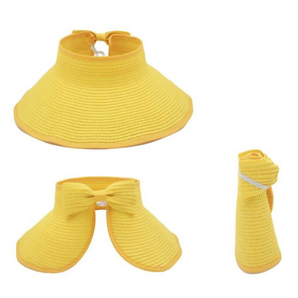SOLID BRIM BOW BACK STRAW VISOR