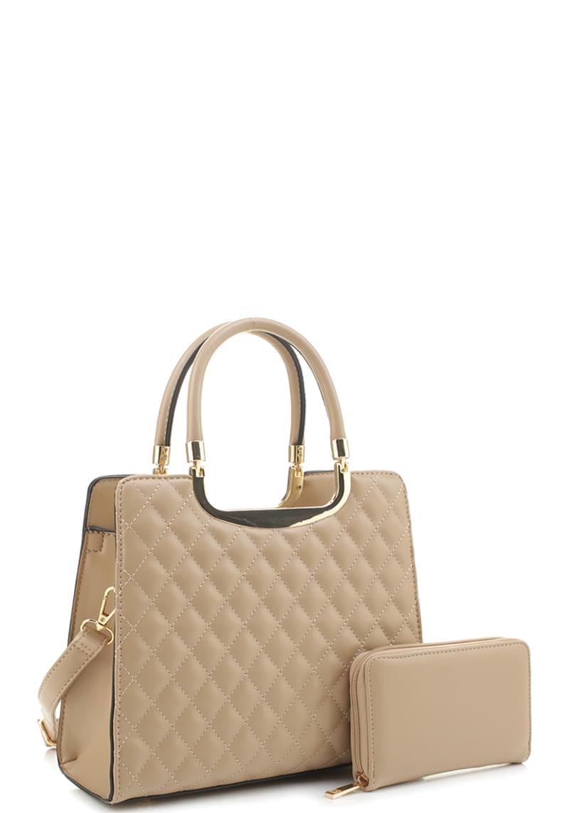 2IN1 QUILT SATCHEL BAG WITH WALLET SET