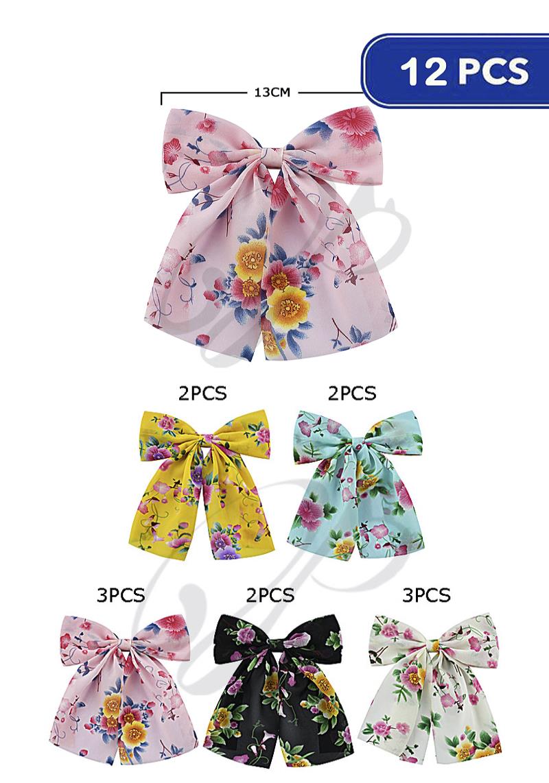 FASHION FLOWER RIBBON HAIR BOW PIN (12 UNITS)