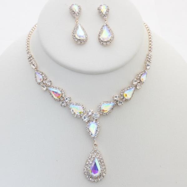 TEARDROP PATTERN RHINESTONE NECKLACE