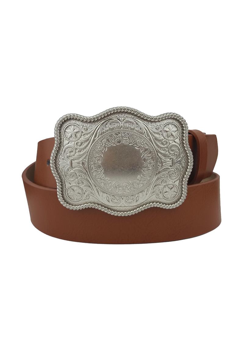 WESTERN STYLE SILVER BUCKLE BELT