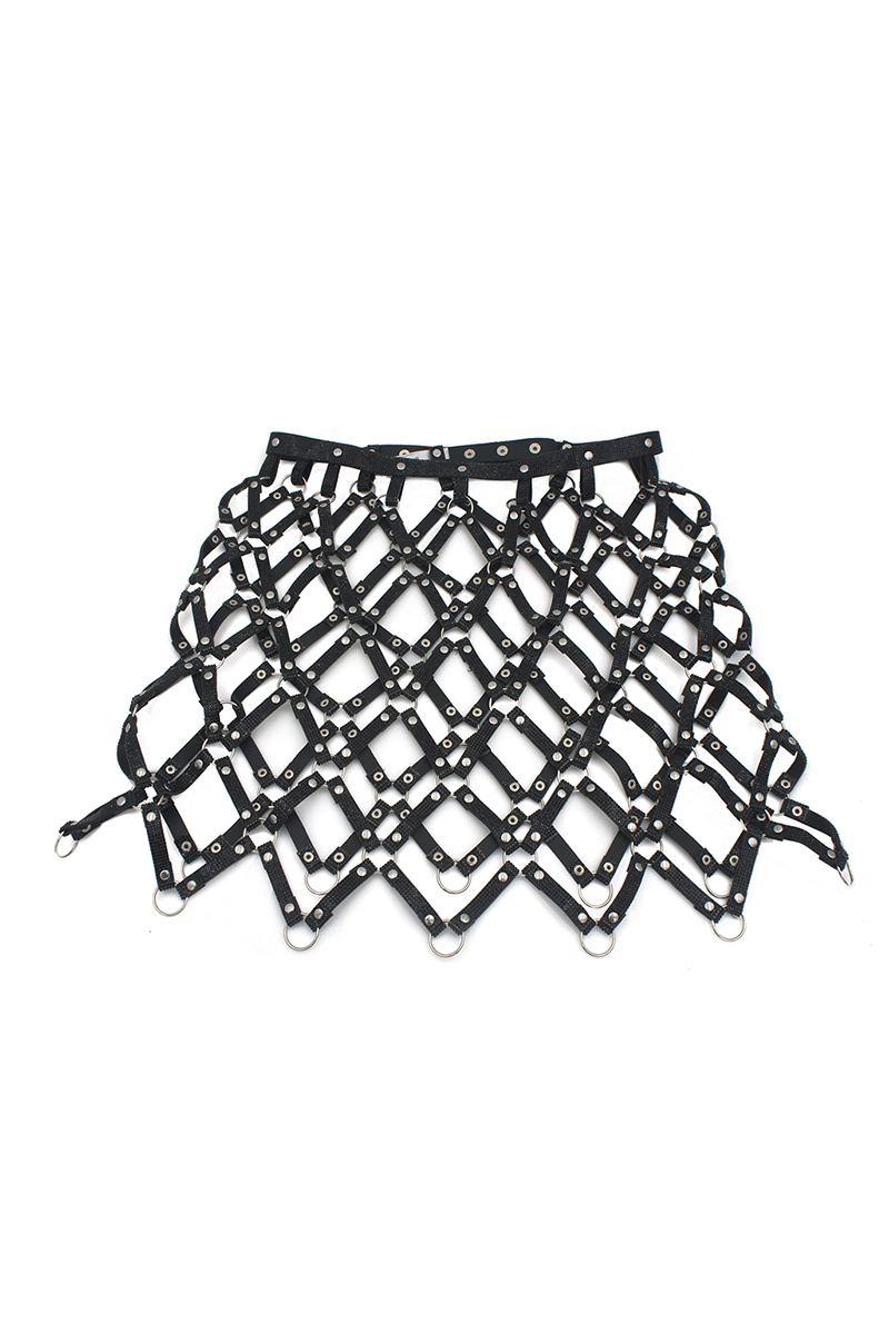 RHINESTONE CAGED SKIRT HARNESS WITH RING BELT