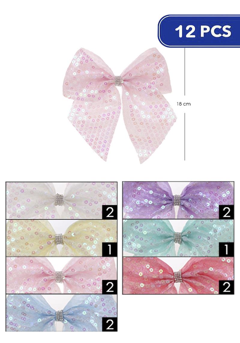 FASHION SEQUIN RIBBON HAIR BOW (12 UNITS)