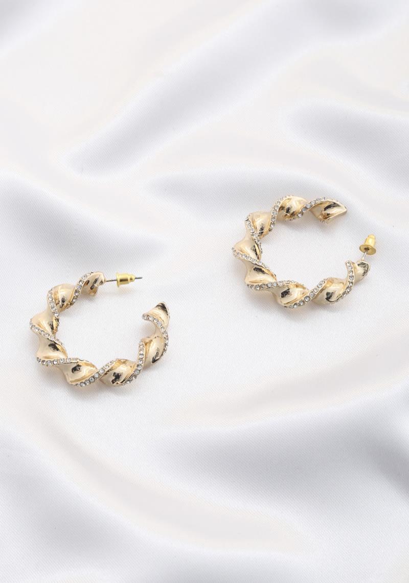 RHINESTONE METAL TWIST HOOP EARRING