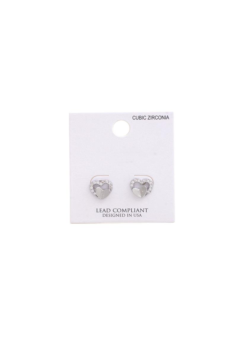 HEART RHINESTONE EDGE STUD EARRING