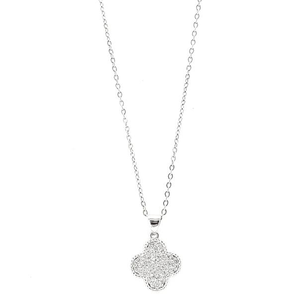 RHINESTONE FLOWER PENDANT NECKLACE