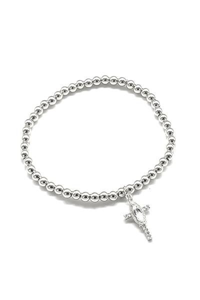 STAINLESS STEEL BALL CHAIN CROSS STRETCH BRACELET