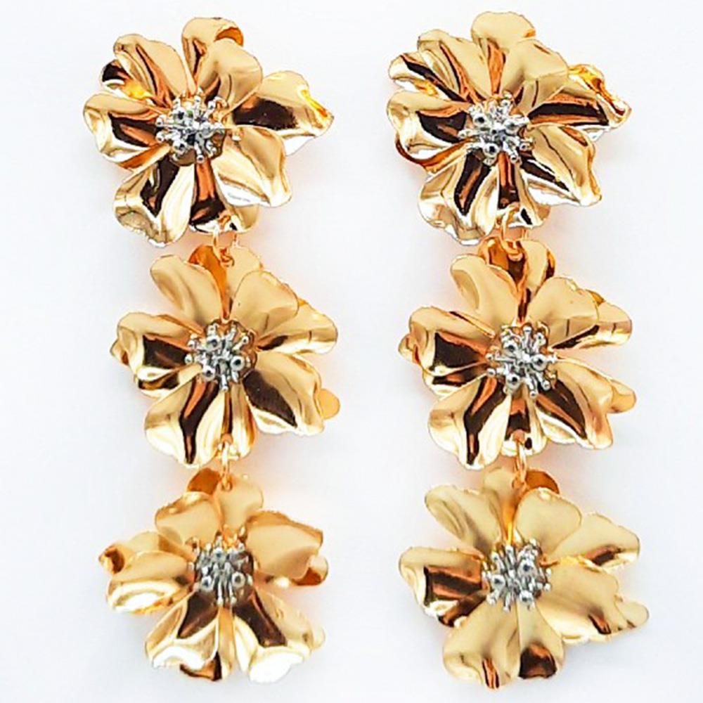 SMOOTH TEXTURE FLOWER DANGLE EARRING