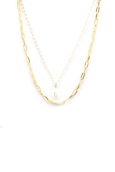 SODAJO PEARL OVAL LINK LAYERED NECKLACE