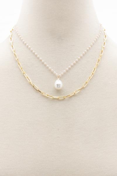 SODAJO PEARL OVAL LINK LAYERED NECKLACE