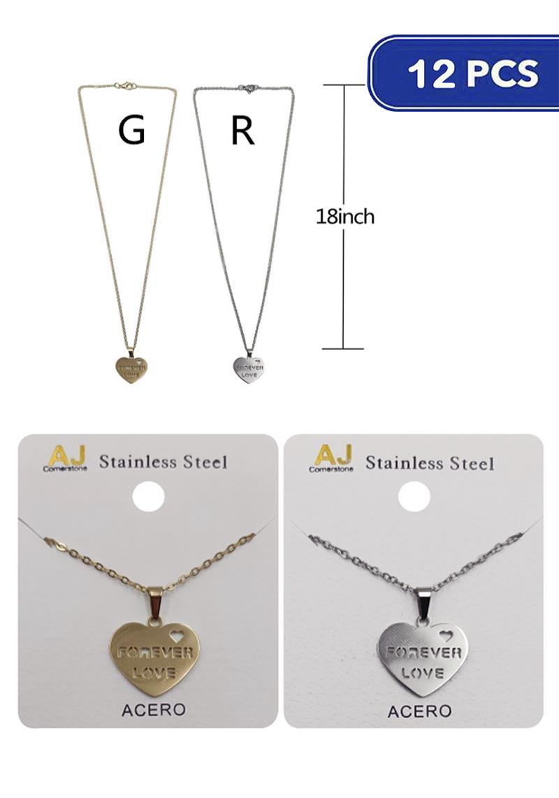 FOREVER LOVE HEART PENDANT CHAIN LINK NECKLACE (12 UNITS)