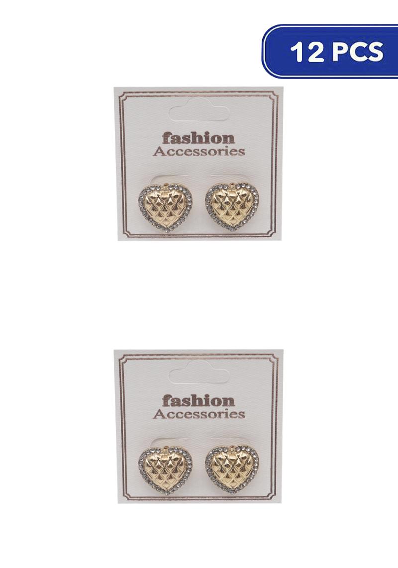 FASHION RHINESTONE HEART EARRING (12 UNITS)